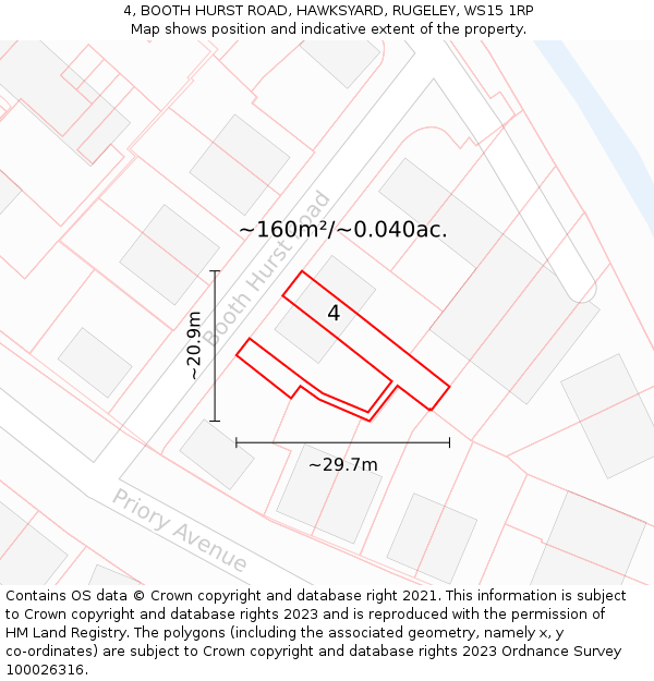 4, BOOTH HURST ROAD, HAWKSYARD, RUGELEY, WS15 1RP: Plot and title map