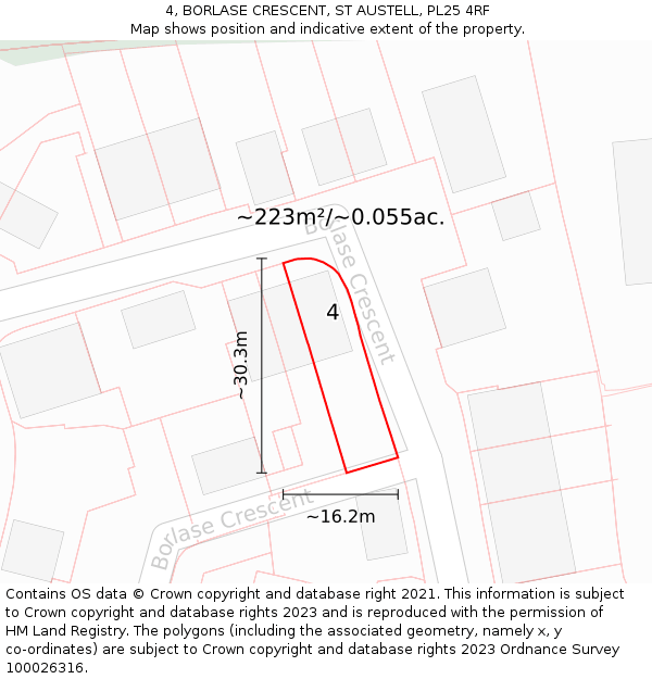 4, BORLASE CRESCENT, ST AUSTELL, PL25 4RF: Plot and title map
