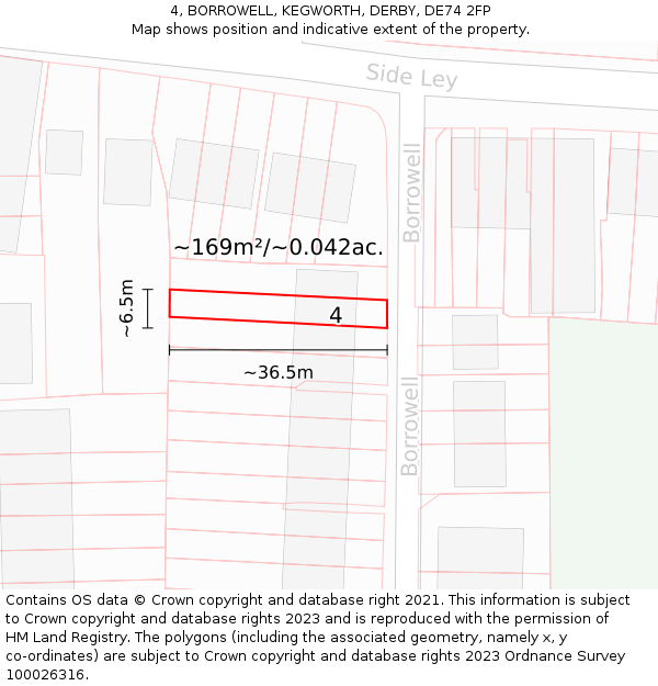 4, BORROWELL, KEGWORTH, DERBY, DE74 2FP: Plot and title map