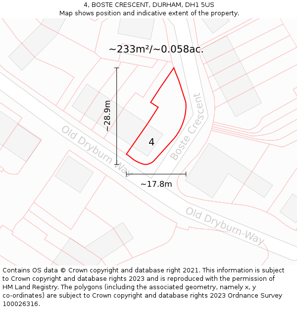 4, BOSTE CRESCENT, DURHAM, DH1 5US: Plot and title map