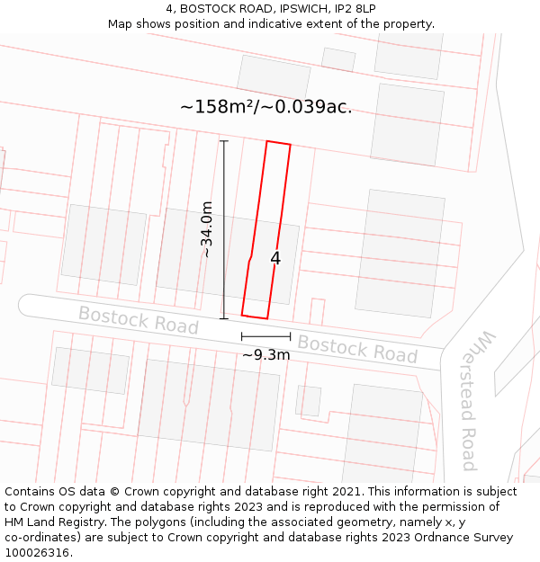 4, BOSTOCK ROAD, IPSWICH, IP2 8LP: Plot and title map