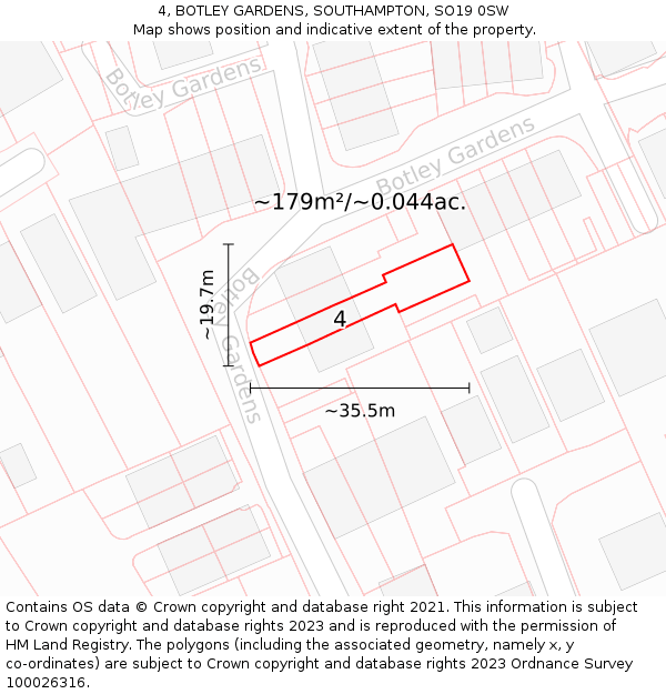 4, BOTLEY GARDENS, SOUTHAMPTON, SO19 0SW: Plot and title map
