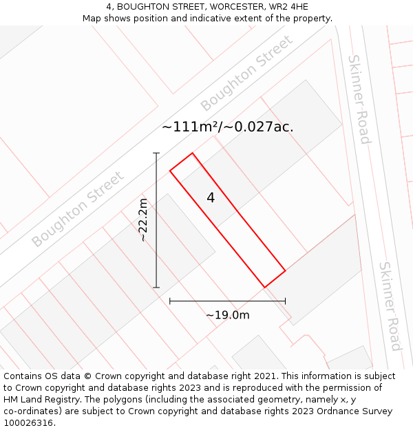 4, BOUGHTON STREET, WORCESTER, WR2 4HE: Plot and title map