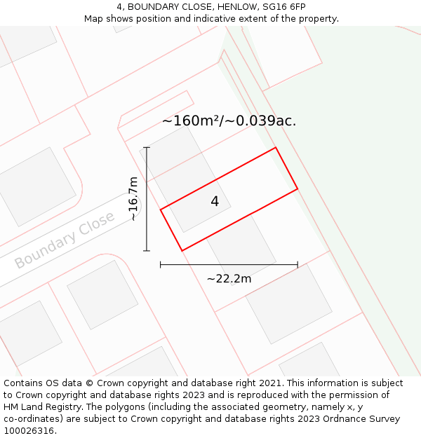 4, BOUNDARY CLOSE, HENLOW, SG16 6FP: Plot and title map