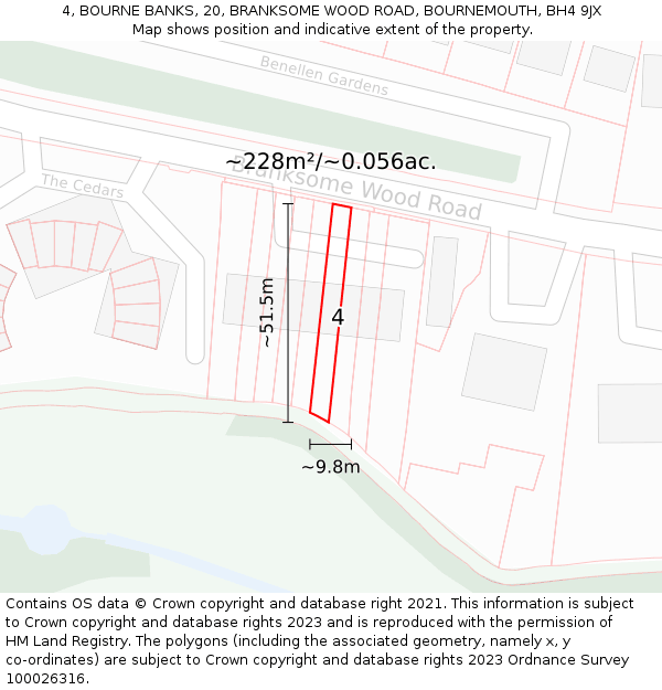 4, BOURNE BANKS, 20, BRANKSOME WOOD ROAD, BOURNEMOUTH, BH4 9JX: Plot and title map