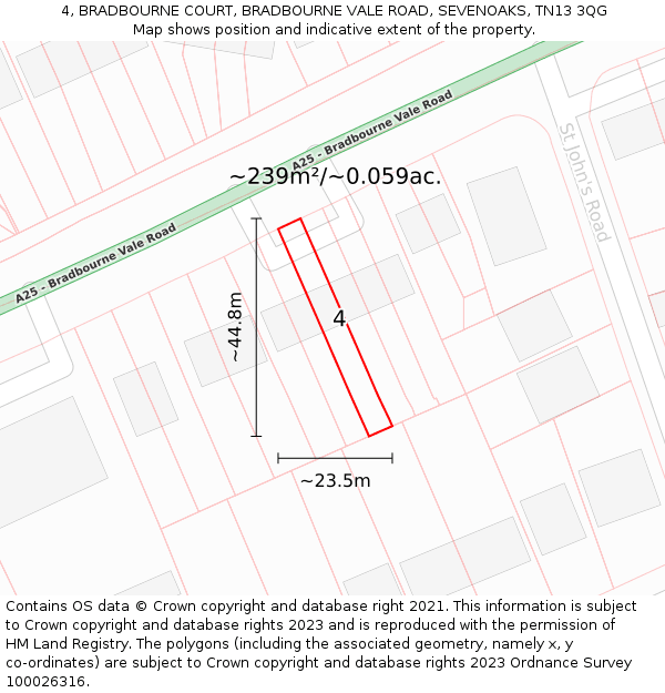 4, BRADBOURNE COURT, BRADBOURNE VALE ROAD, SEVENOAKS, TN13 3QG: Plot and title map