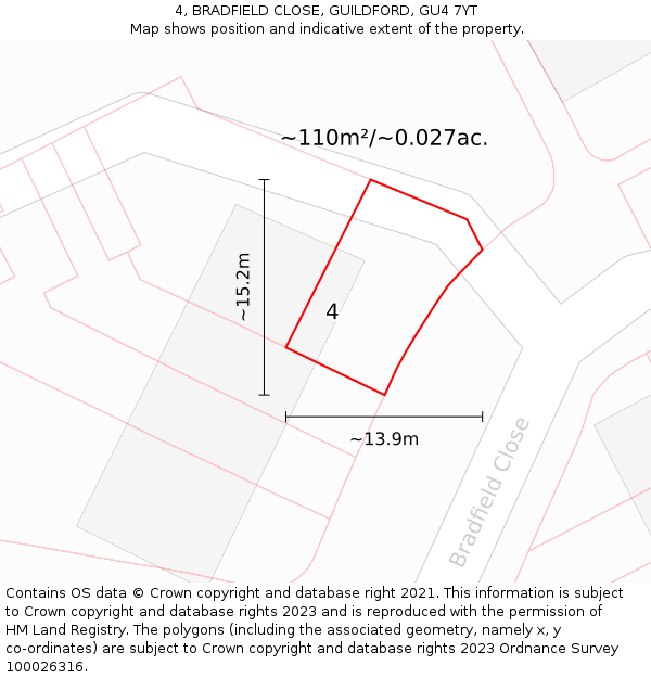 4, BRADFIELD CLOSE, GUILDFORD, GU4 7YT: Plot and title map