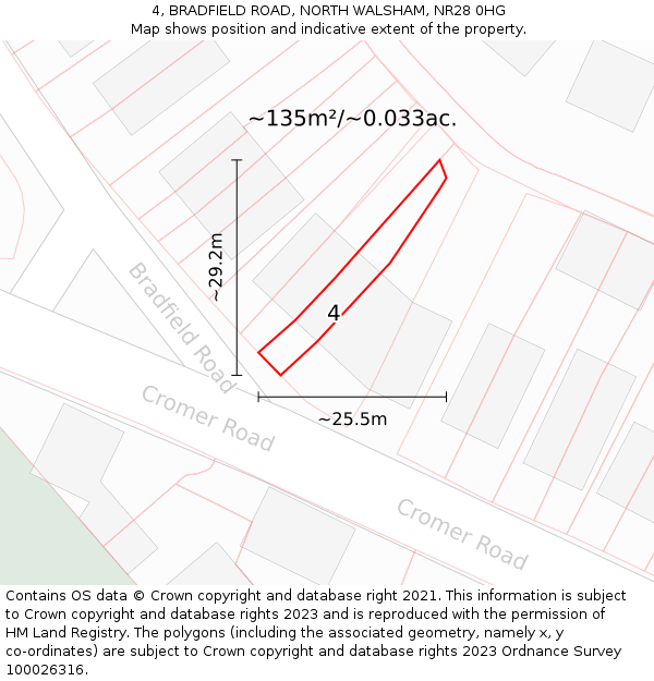 4, BRADFIELD ROAD, NORTH WALSHAM, NR28 0HG: Plot and title map