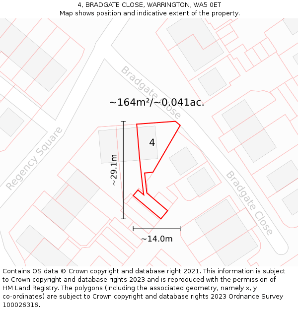 4, BRADGATE CLOSE, WARRINGTON, WA5 0ET: Plot and title map