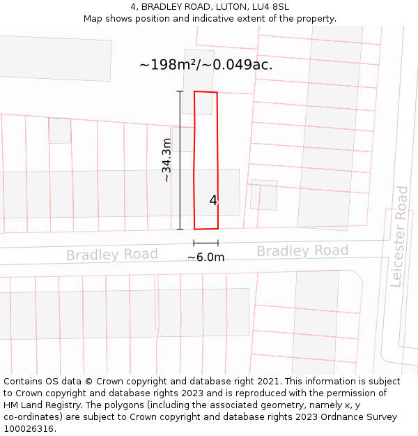 4, BRADLEY ROAD, LUTON, LU4 8SL: Plot and title map