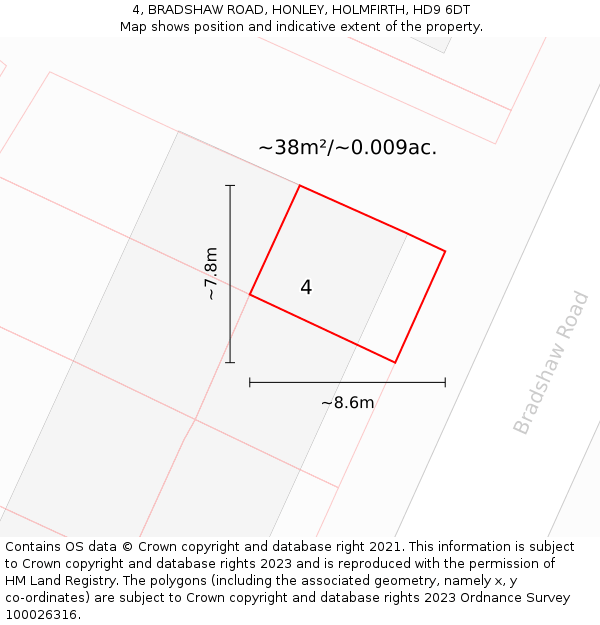 4, BRADSHAW ROAD, HONLEY, HOLMFIRTH, HD9 6DT: Plot and title map