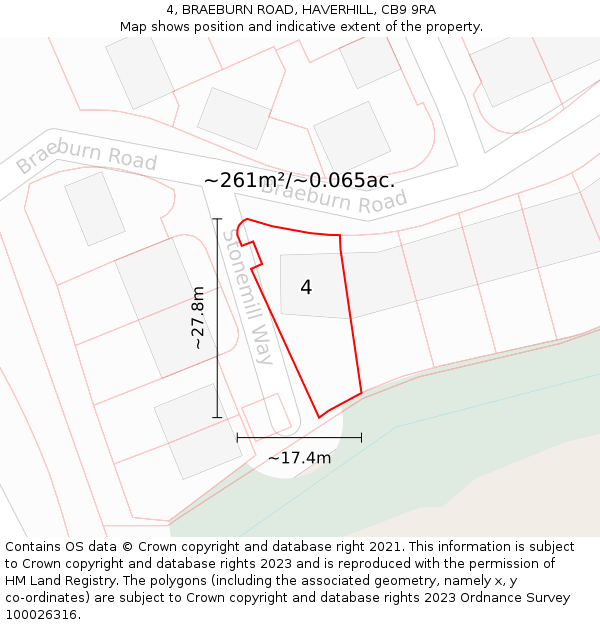 4, BRAEBURN ROAD, HAVERHILL, CB9 9RA: Plot and title map