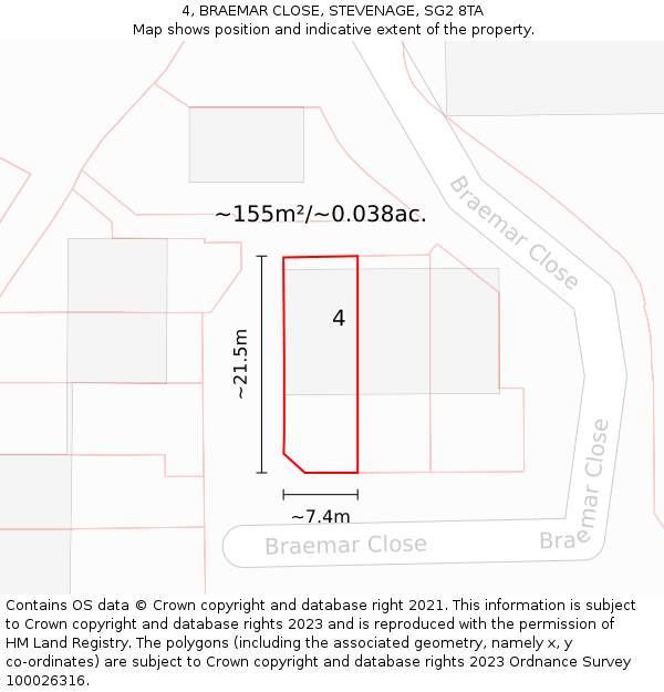 4, BRAEMAR CLOSE, STEVENAGE, SG2 8TA: Plot and title map