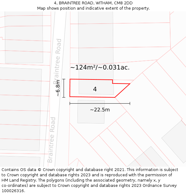 4, BRAINTREE ROAD, WITHAM, CM8 2DD: Plot and title map