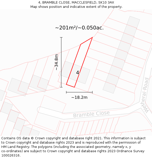 4, BRAMBLE CLOSE, MACCLESFIELD, SK10 3AX: Plot and title map