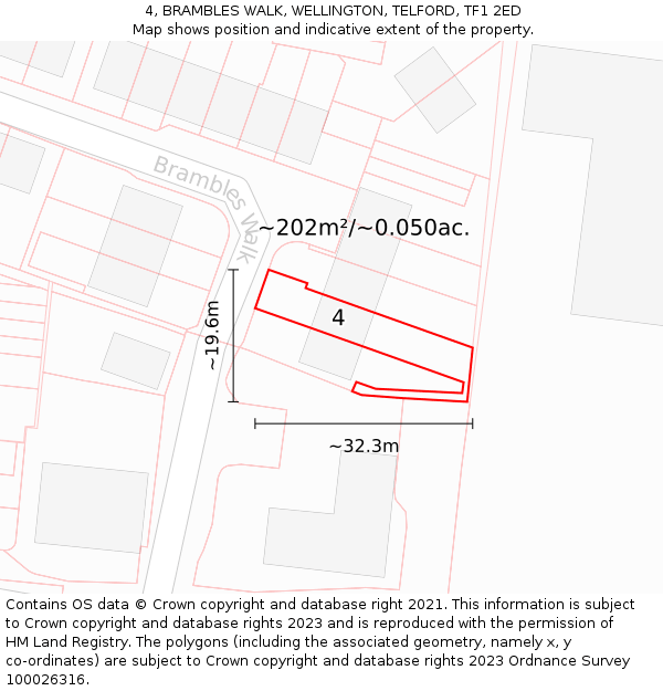 4, BRAMBLES WALK, WELLINGTON, TELFORD, TF1 2ED: Plot and title map