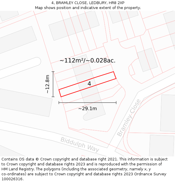 4, BRAMLEY CLOSE, LEDBURY, HR8 2XP: Plot and title map