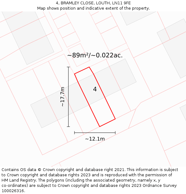 4, BRAMLEY CLOSE, LOUTH, LN11 9FE: Plot and title map