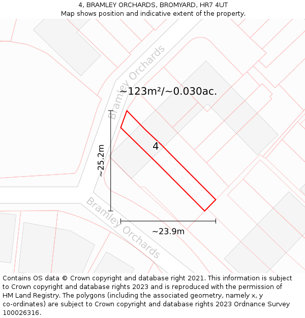 4, BRAMLEY ORCHARDS, BROMYARD, HR7 4UT: Plot and title map