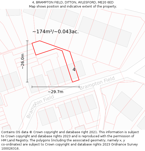 4, BRAMPTON FIELD, DITTON, AYLESFORD, ME20 6ED: Plot and title map