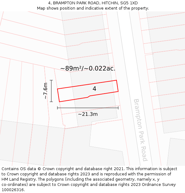 4, BRAMPTON PARK ROAD, HITCHIN, SG5 1XD: Plot and title map