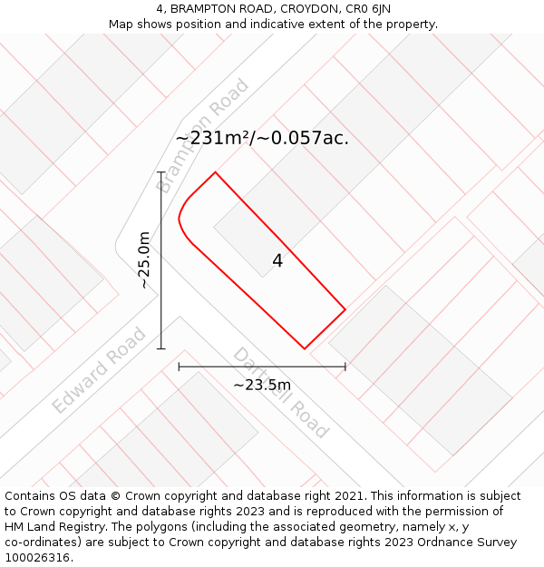 4, BRAMPTON ROAD, CROYDON, CR0 6JN: Plot and title map