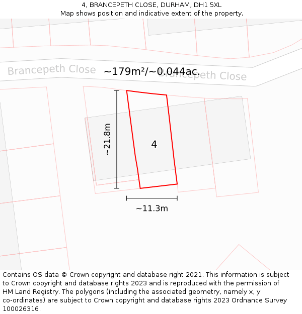 4, BRANCEPETH CLOSE, DURHAM, DH1 5XL: Plot and title map