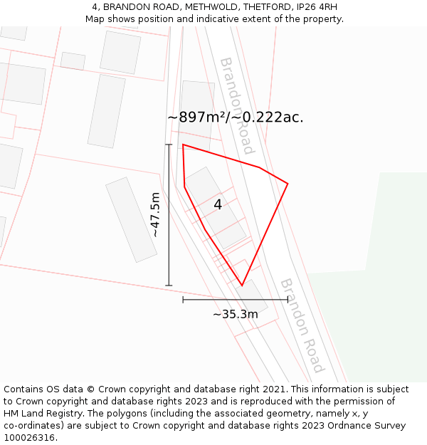 4, BRANDON ROAD, METHWOLD, THETFORD, IP26 4RH: Plot and title map