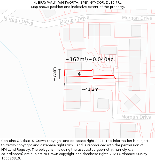 4, BRAY WALK, WHITWORTH, SPENNYMOOR, DL16 7RL: Plot and title map