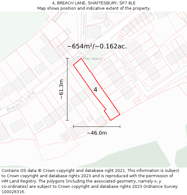 4, BREACH LANE, SHAFTESBURY, SP7 8LE: Plot and title map
