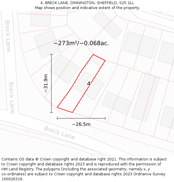 4, BRECK LANE, DINNINGTON, SHEFFIELD, S25 2LL: Plot and title map