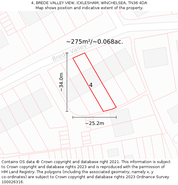 4, BREDE VALLEY VIEW, ICKLESHAM, WINCHELSEA, TN36 4DA: Plot and title map