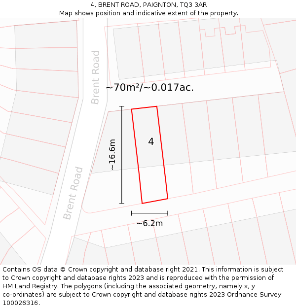 4, BRENT ROAD, PAIGNTON, TQ3 3AR: Plot and title map