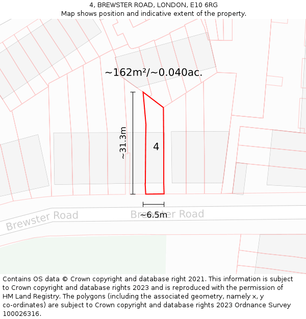 4, BREWSTER ROAD, LONDON, E10 6RG: Plot and title map