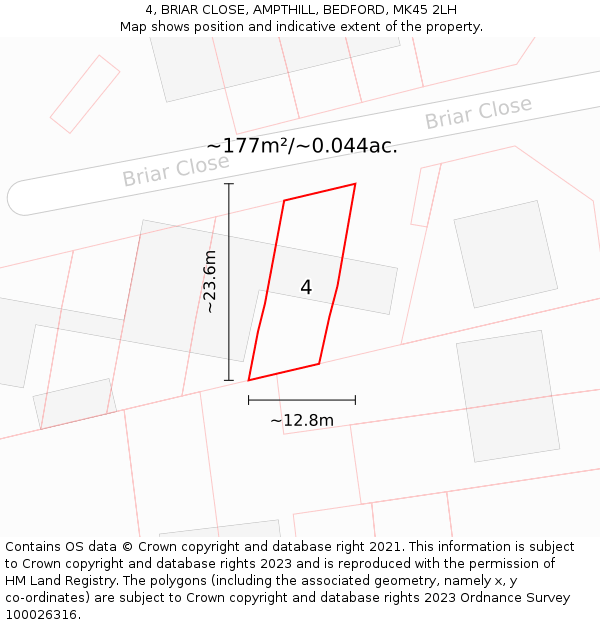 4, BRIAR CLOSE, AMPTHILL, BEDFORD, MK45 2LH: Plot and title map