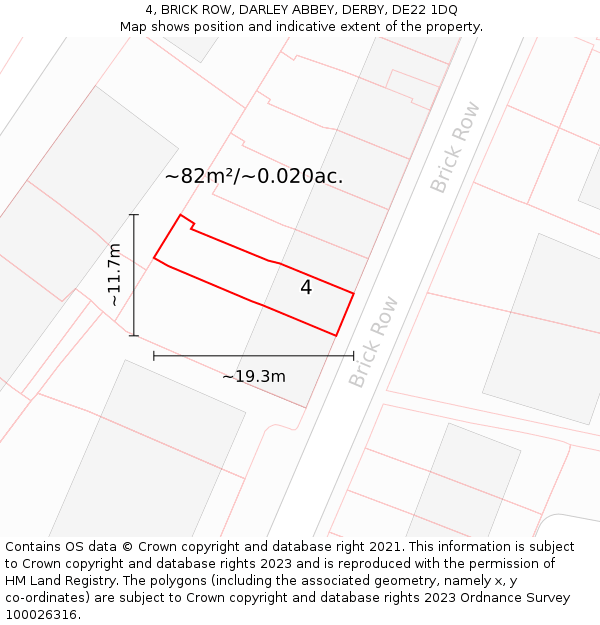 4, BRICK ROW, DARLEY ABBEY, DERBY, DE22 1DQ: Plot and title map
