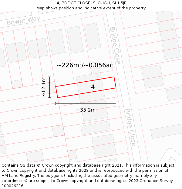 4, BRIDGE CLOSE, SLOUGH, SL1 5JF: Plot and title map