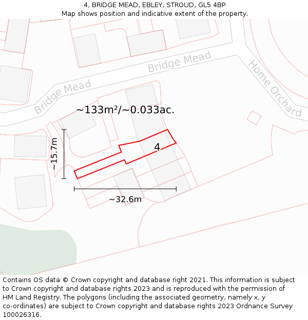 4, BRIDGE MEAD, EBLEY, STROUD, GL5 4BP: Plot and title map