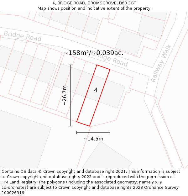 4, BRIDGE ROAD, BROMSGROVE, B60 3GT: Plot and title map