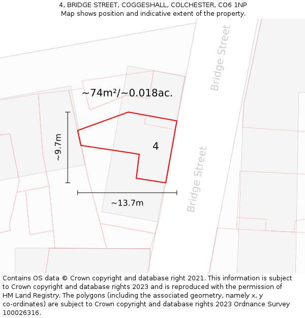 4, BRIDGE STREET, COGGESHALL, COLCHESTER, CO6 1NP: Plot and title map