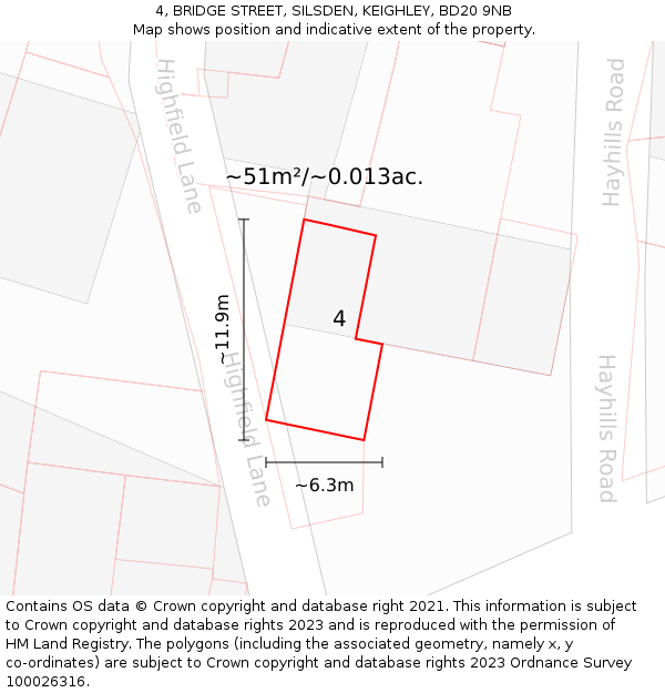 4, BRIDGE STREET, SILSDEN, KEIGHLEY, BD20 9NB: Plot and title map