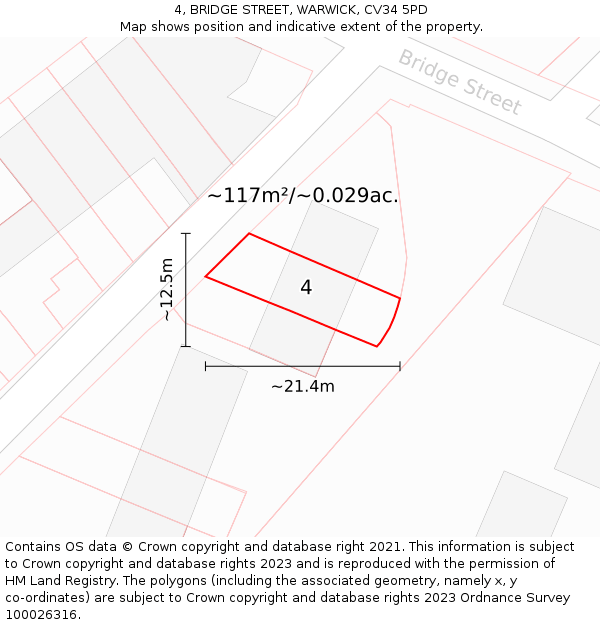 4, BRIDGE STREET, WARWICK, CV34 5PD: Plot and title map