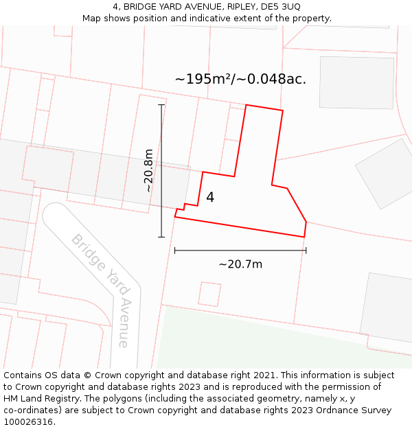 4, BRIDGE YARD AVENUE, RIPLEY, DE5 3UQ: Plot and title map