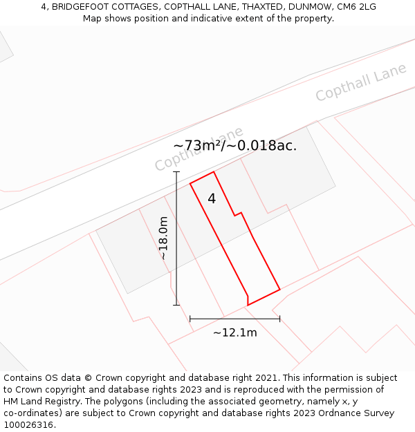 4, BRIDGEFOOT COTTAGES, COPTHALL LANE, THAXTED, DUNMOW, CM6 2LG: Plot and title map