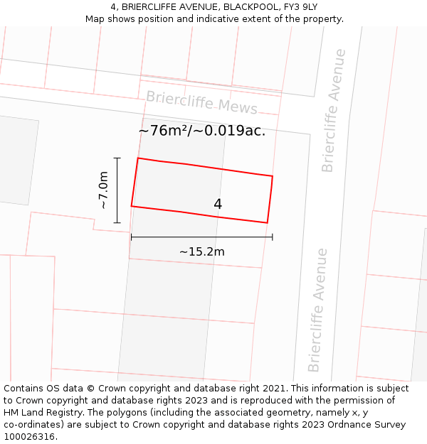 4, BRIERCLIFFE AVENUE, BLACKPOOL, FY3 9LY: Plot and title map