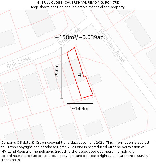 4, BRILL CLOSE, CAVERSHAM, READING, RG4 7RD: Plot and title map
