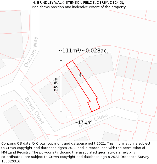 4, BRINDLEY WALK, STENSON FIELDS, DERBY, DE24 3LJ: Plot and title map