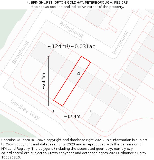 4, BRINGHURST, ORTON GOLDHAY, PETERBOROUGH, PE2 5RS: Plot and title map