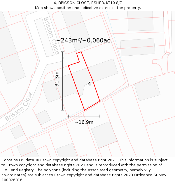 4, BRISSON CLOSE, ESHER, KT10 8JZ: Plot and title map
