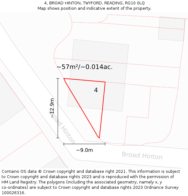 4, BROAD HINTON, TWYFORD, READING, RG10 0LQ: Plot and title map